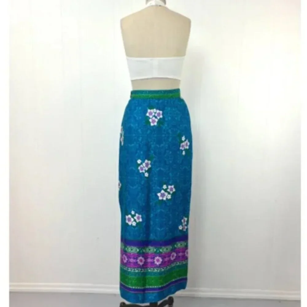 Vintage Alex Colman Maxi Skirt Tropical Boho Floral Side Slit Size S - Picture 2 of 13